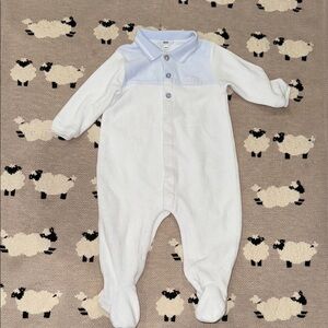 Boss White and Blue Footies Soft Cotton One Pieces